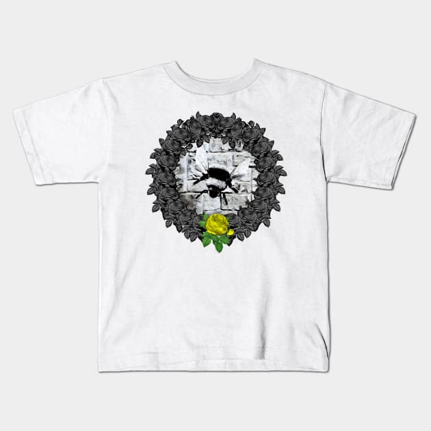 Bee Yellow Rose Wreath Kids T-Shirt by Nuletto